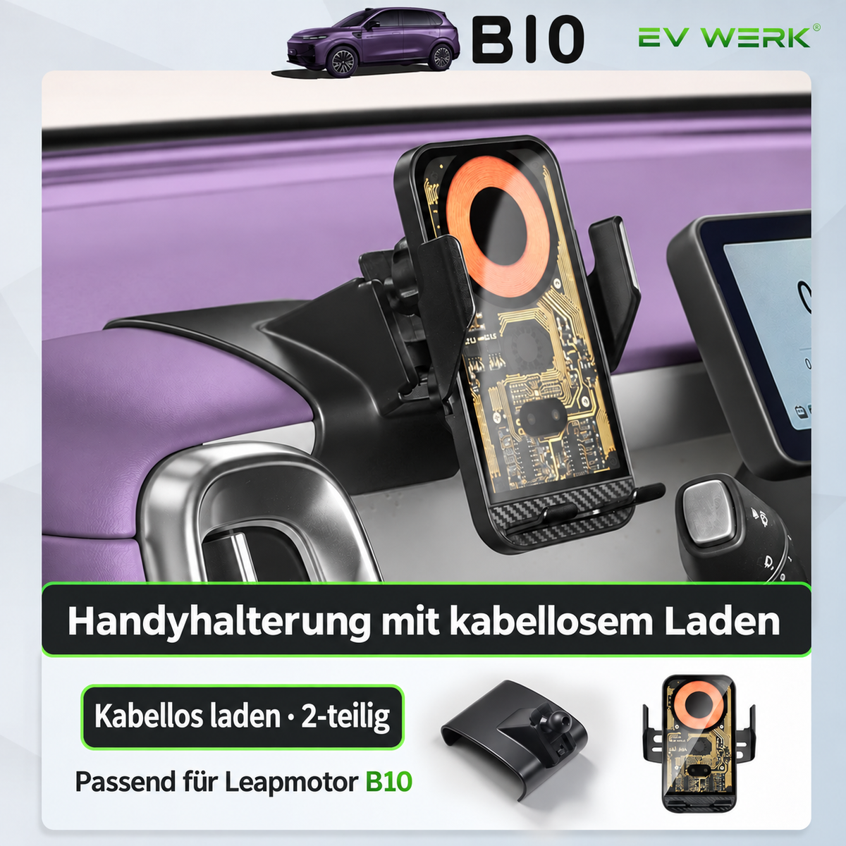 Leapmotor B10 Handyhalterung mit kabellosem Laden – Wireless Charging im Innenraum