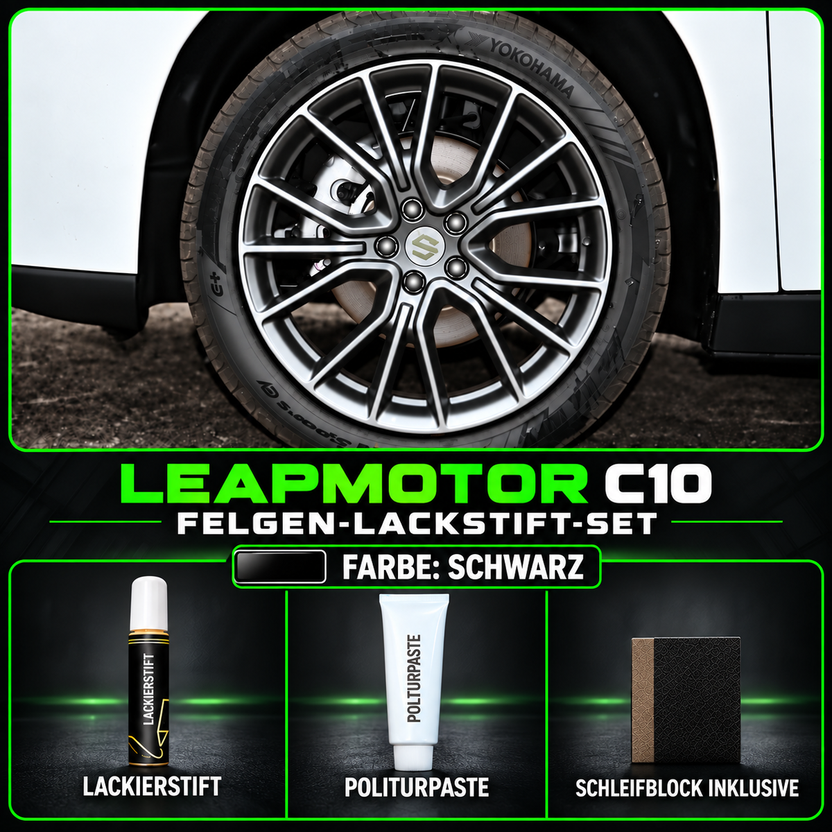 Felgen-Lackierstift-Set für Leapmotor C10 mit Lackierstift, Politurpaste und Schleifblock