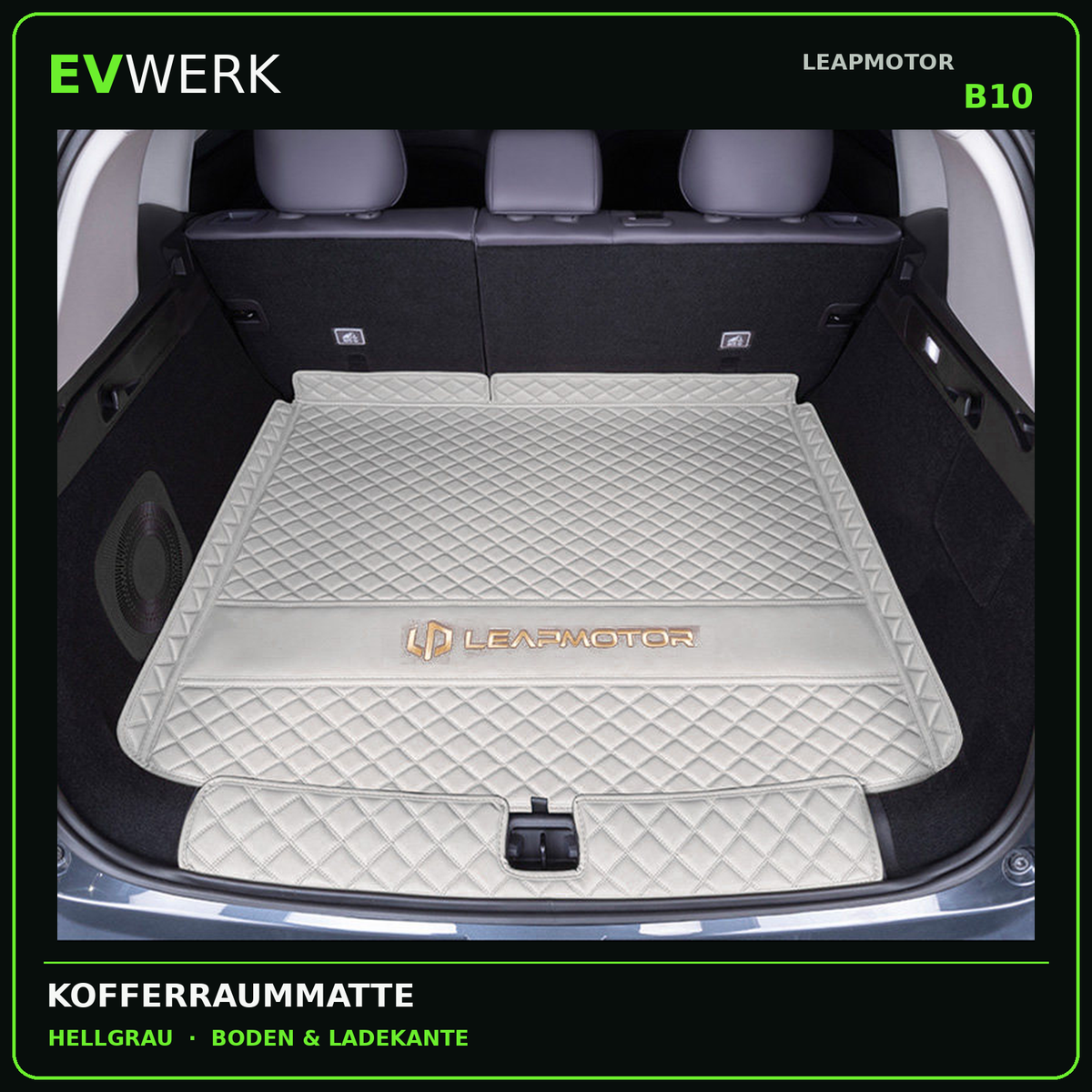 Bambus-graue Kofferraummatte für Leapmotor B10 mit separatem Schutz für den Ladekantenbereich, gestepptes Design in Lederoptik