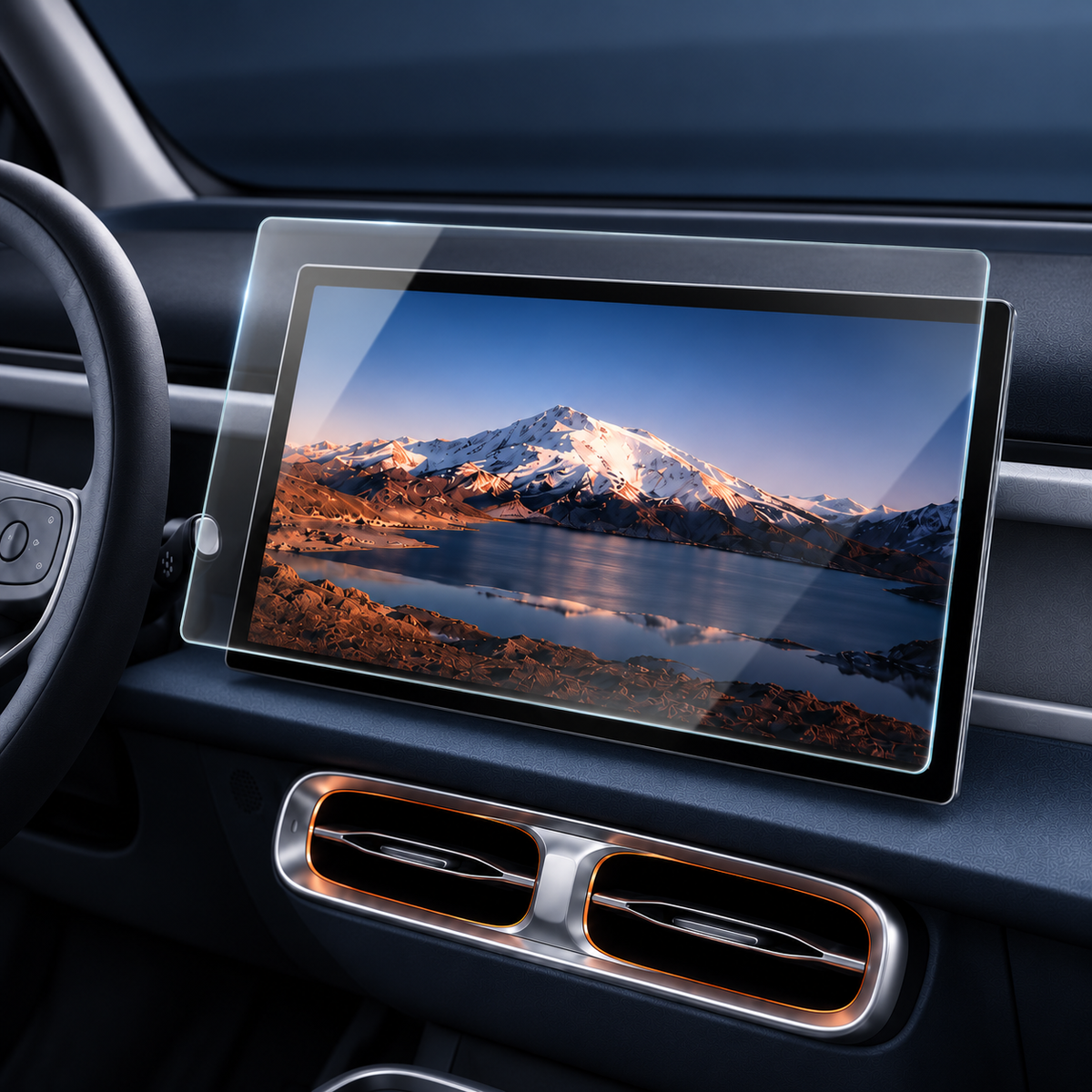 Schwebend dargestelltes Schutzglas vor dem Zentraldisplay im Leapmotor B10