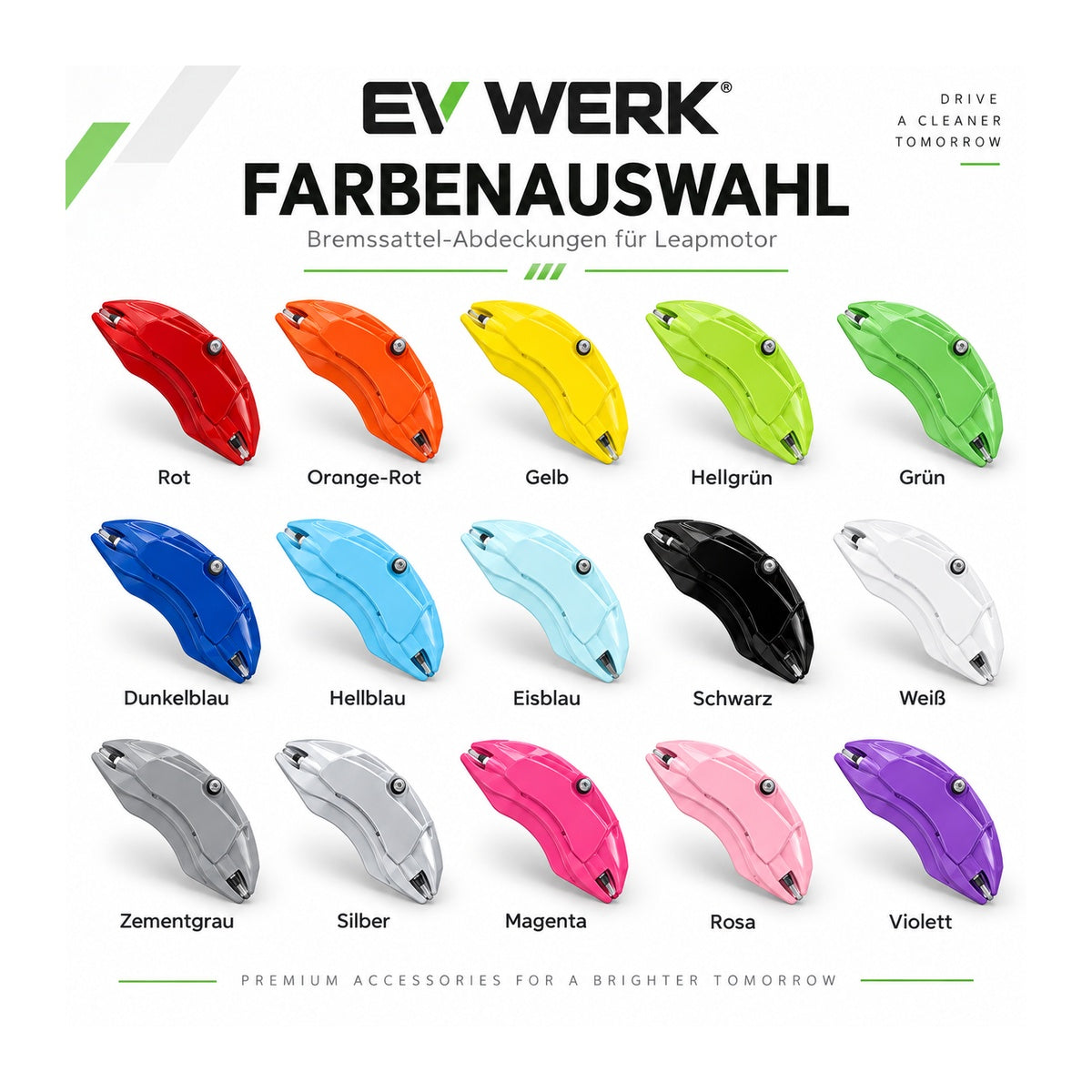 Farbauswahl Bremssattel-Abdeckungen für Leapmotor C10 – EV WERK