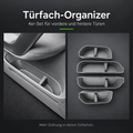 Vier dunkelgraue Türfach-Organizer für die Vorder- und Hintertüren des Leapmotor B05, daneben ein eingesetzter Organizer