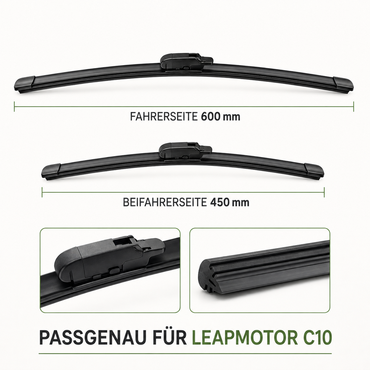 Leapmotor C10 Scheibenwischer – Größen 600 mm und 450 mm