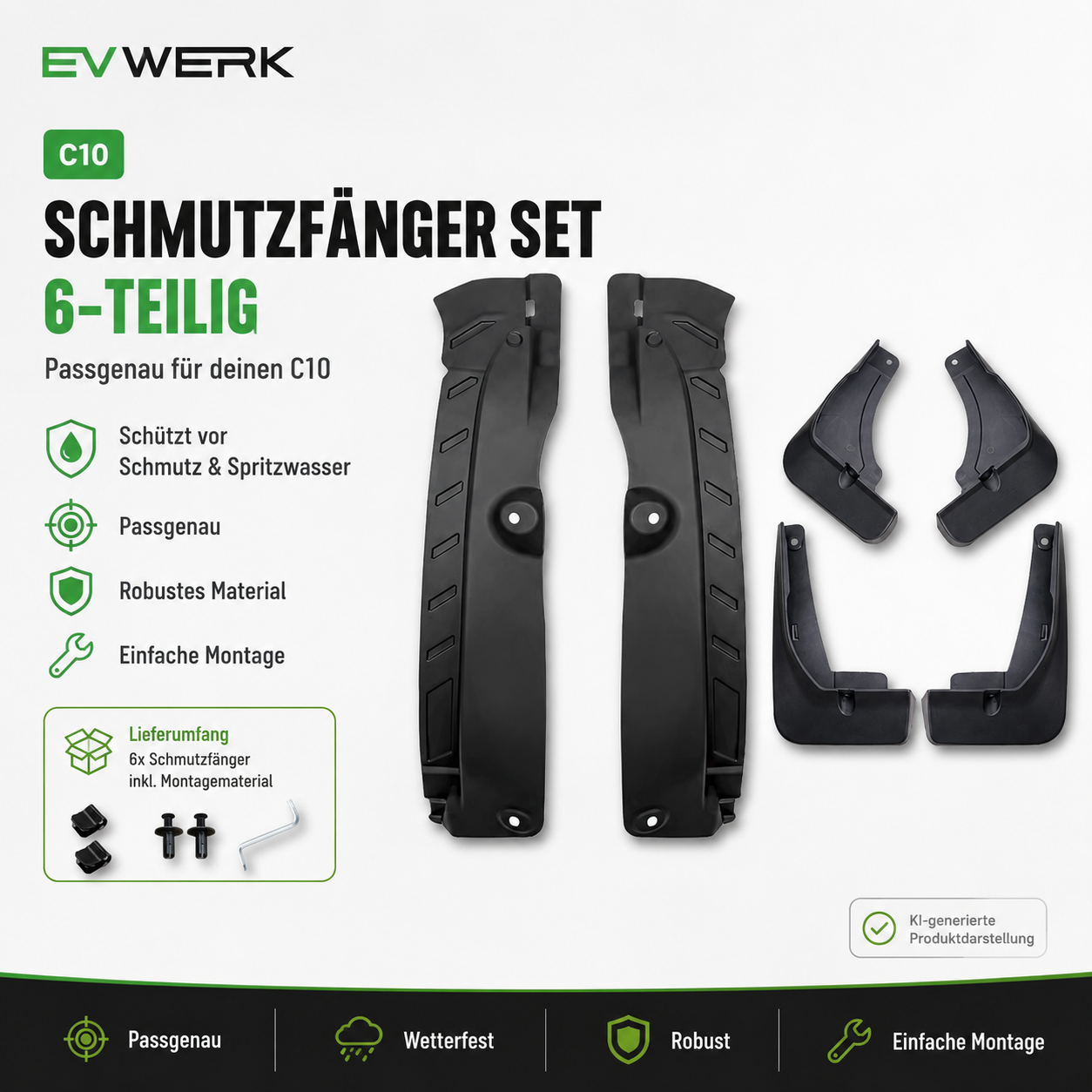 Schmutzfänger 4 Stück und Radlaufschutz 2 Stück für Leapmotor C10