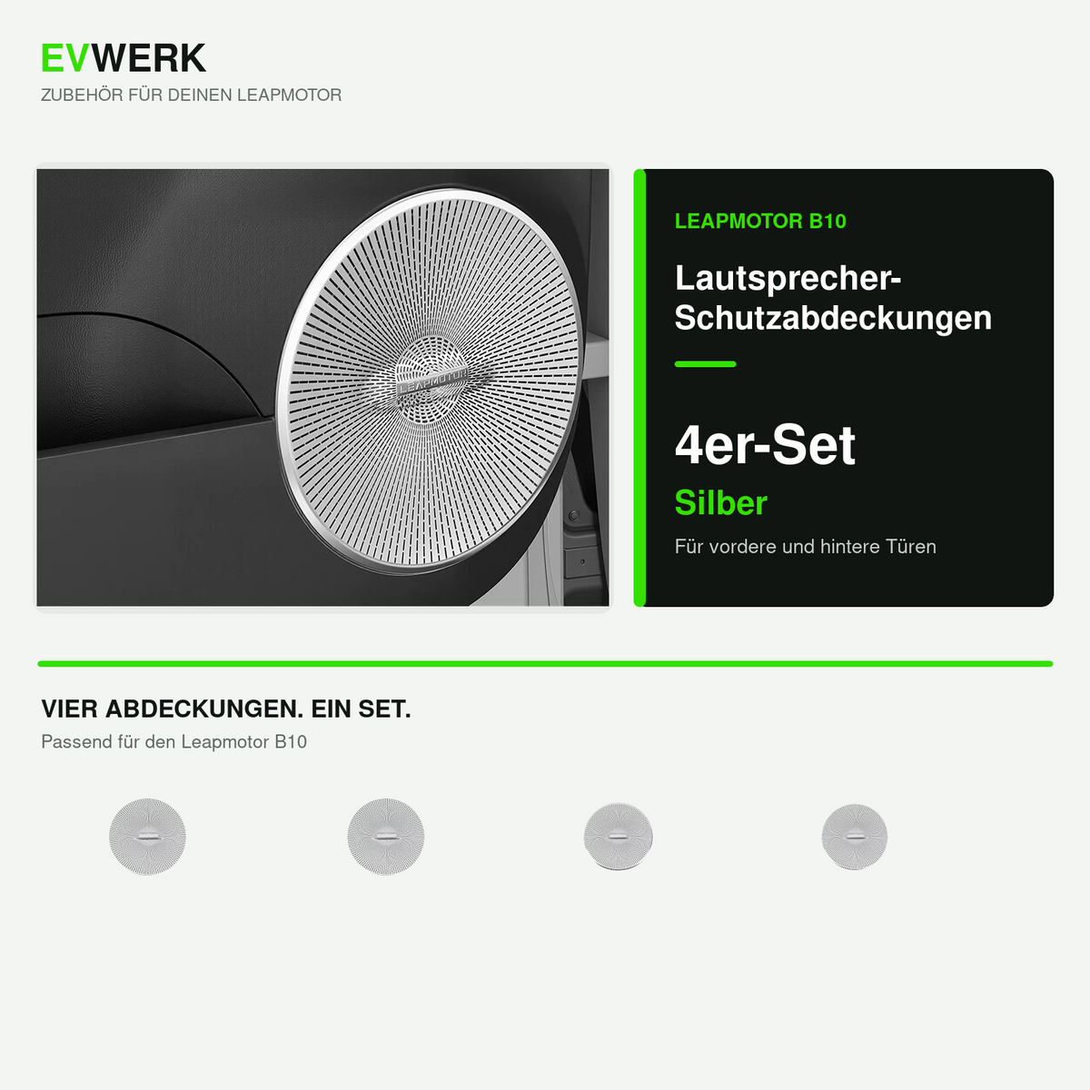 Vier silberne Lautsprecher-Schutzabdeckungen für Leapmotor B10