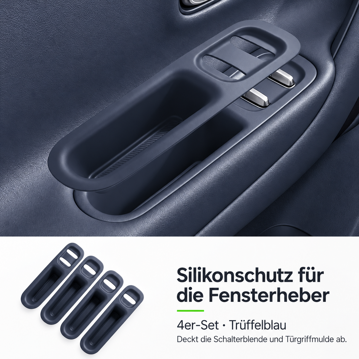 Vier trüffelblaue Silikonabdeckungen für Fensterheberschalter und Türgriffmulden des Leapmotor B03X
