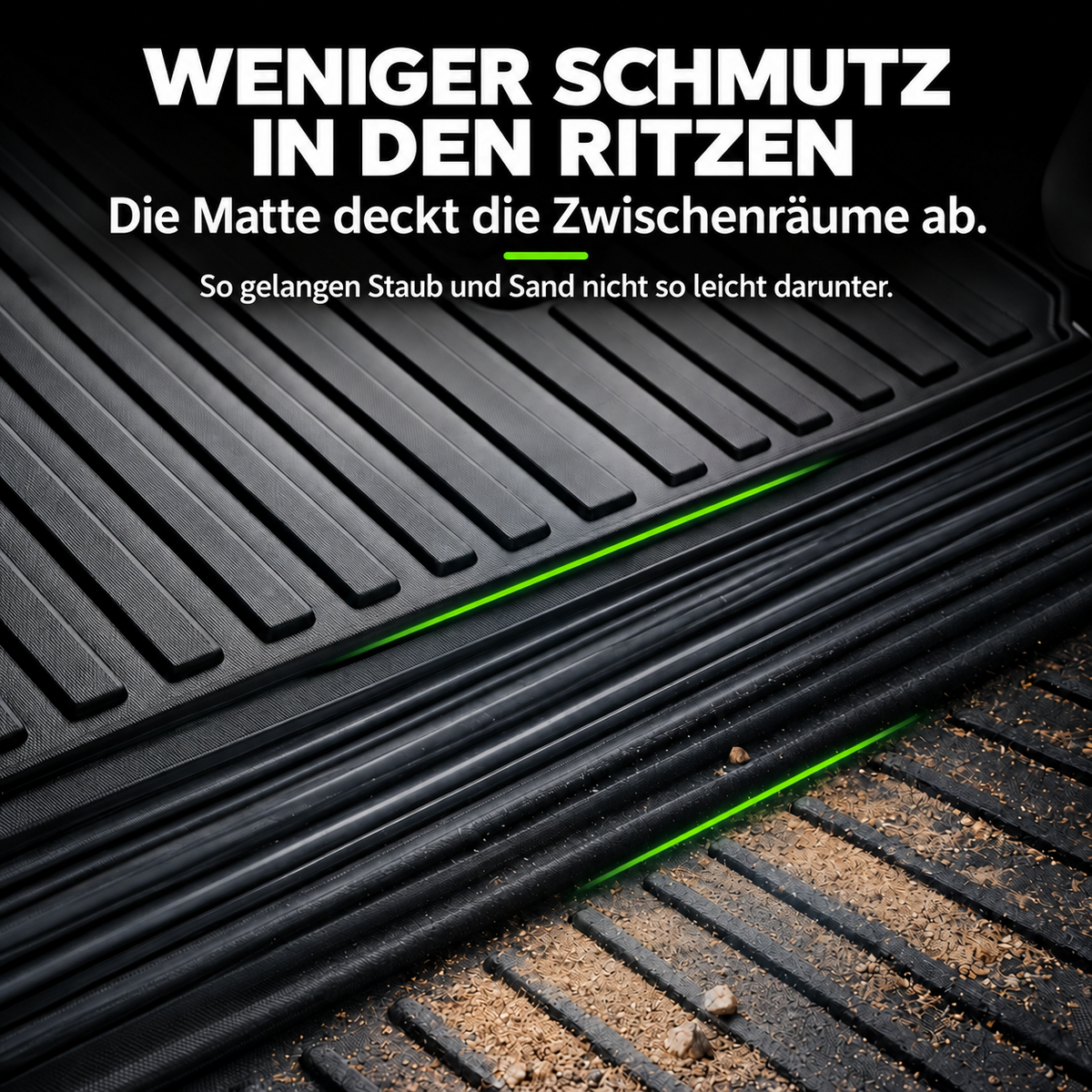 Nahansicht der gerippten Kofferraummatte am Übergang der Ladefläche im Leapmotor B10