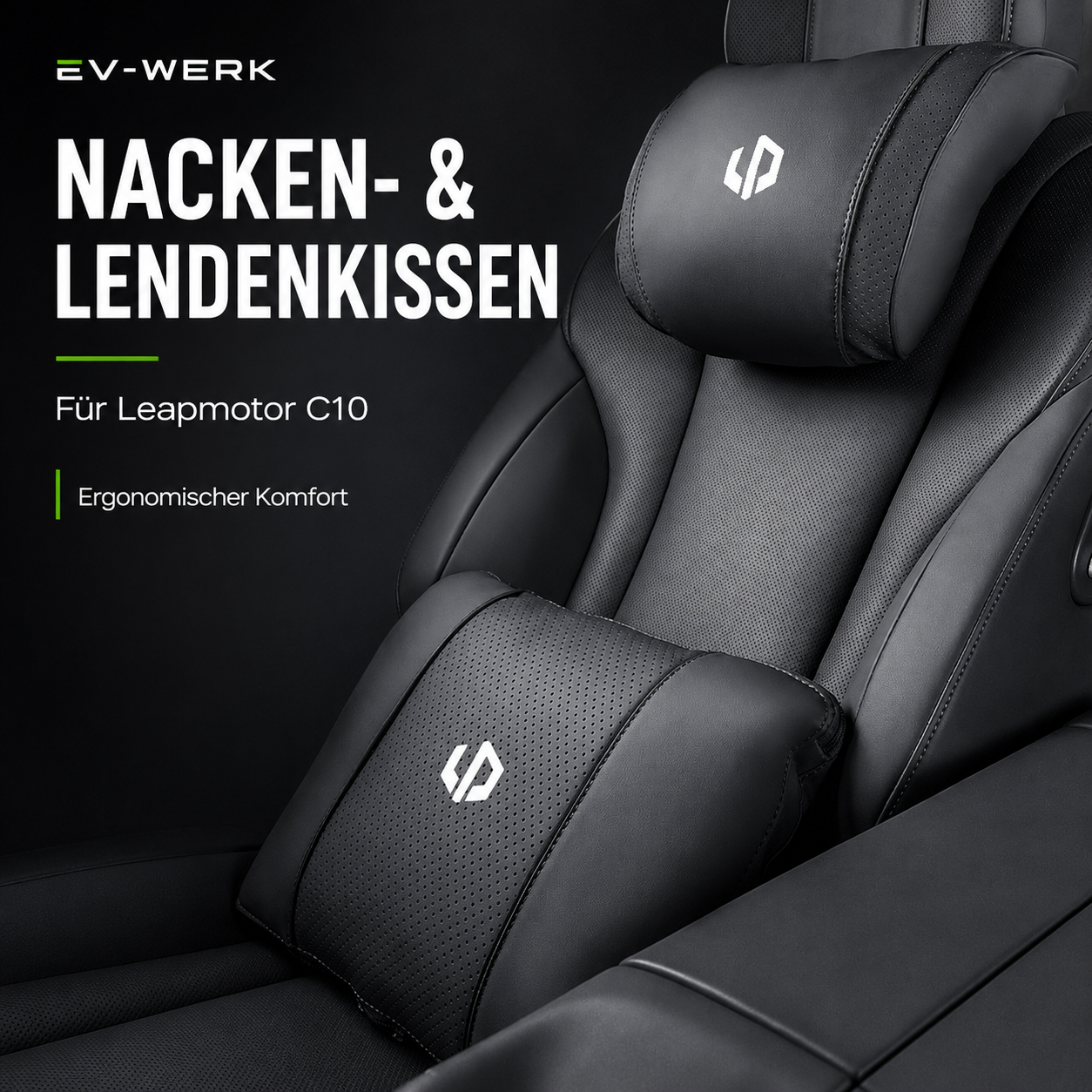 Schwarzes Nacken- und Rückenpolster-Set für Leapmotor C10