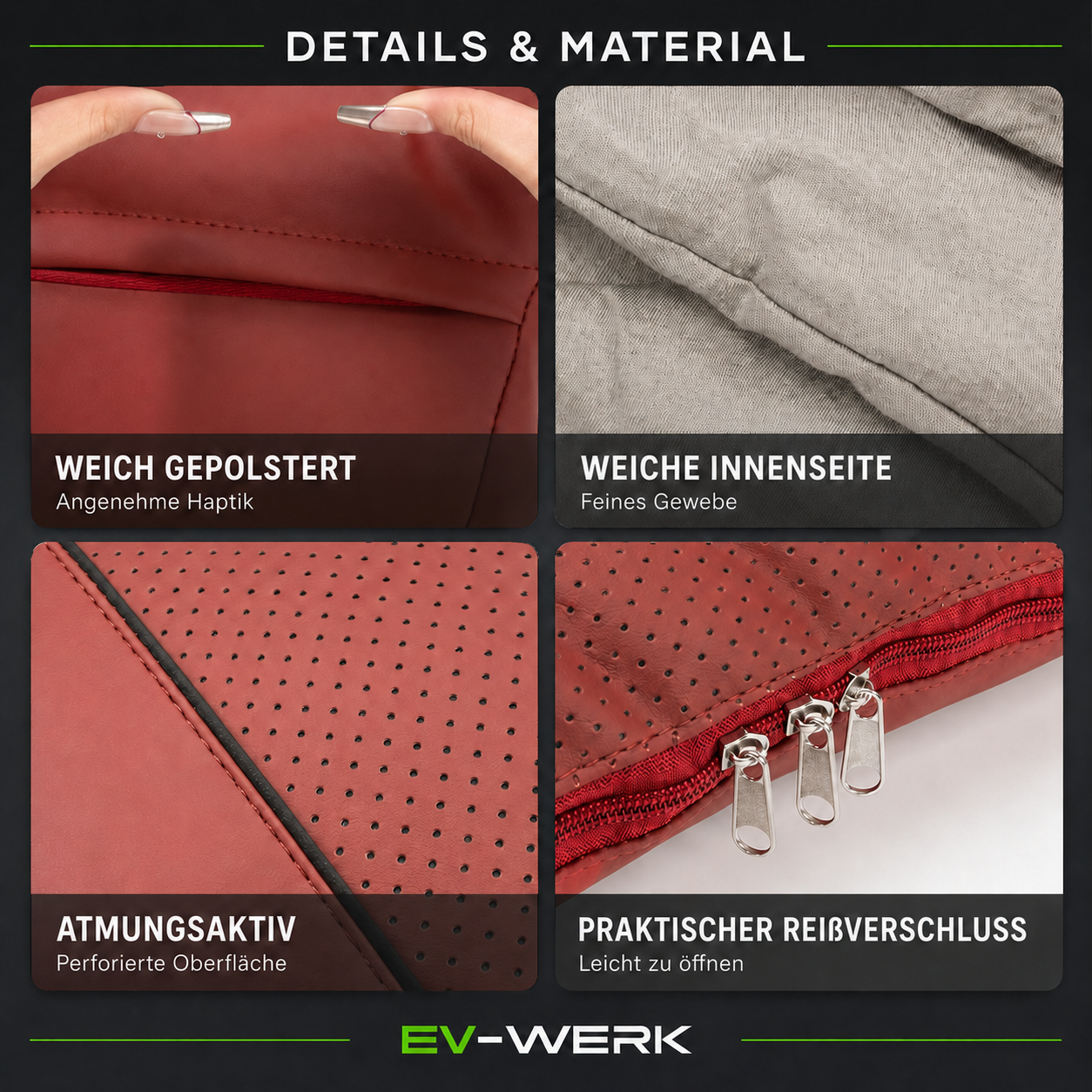 Materialdetails des Nacken- und Rückenpolster-Sets